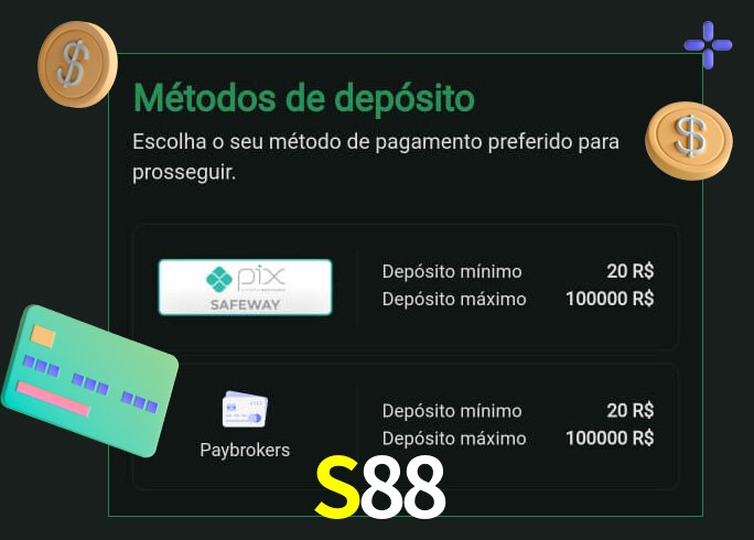 O cassino S88 oferece uma grande variedade de métodos de pagamento